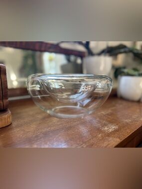 Vintage Mid Century Modern Thick Clear Glass Bowl Vase